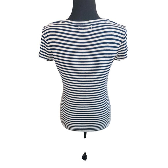 Nautical Madewell Striped V-Neck Short Sleeve T-Shirt S Viscose Blend Navy/White - Picture 2 of 7